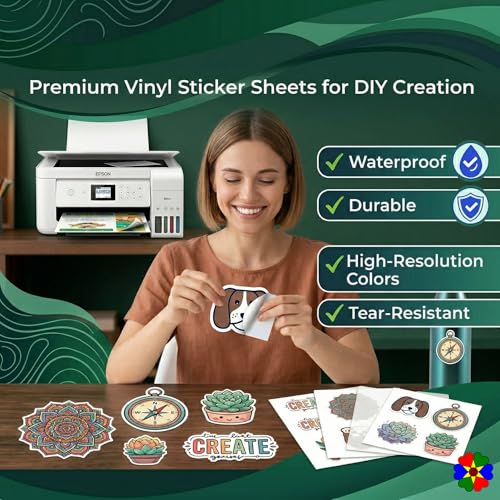 Image of TeQuiero 100 Matte Vinyl Sticker Sheet A4 Size Self Adhesive Inkjet Sticker Paper - 100 Sheets