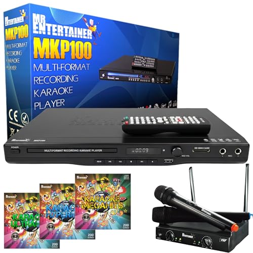 Mr Entertainer MKP100 CDG Lecteur DVD MP3G karaoké HDMI/enregistrement/rip/USB (microphones sans fil + 600 chansons)
