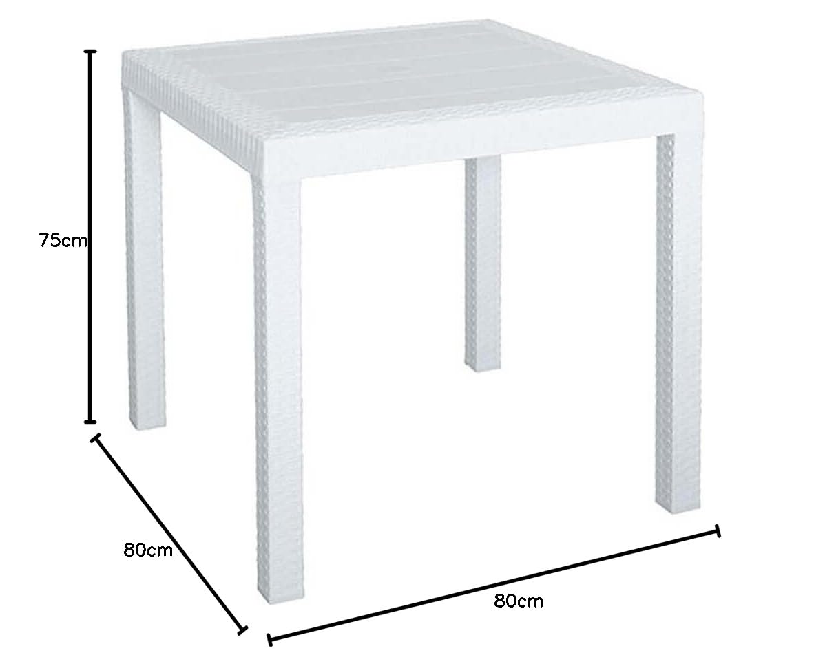 milani home - tavolo da giardino quadrato fisso in wicker effetto rattan bianco, 80 x 80 cm, in polipropilene, per terrazzo e portico