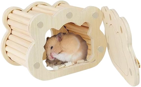 Hamster Hideout with Door, Wooden Hamster Climbing Toys, Small Animals Cage Accessories, Small Animals Habitat for Golden Hamsters Sugar Glider Squirrel