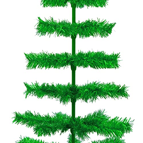 Metallic Green Tinsel Christmas Tree Green Metal Base Artificial Brush Wood Trunk Stand Included (48In) #TOP2