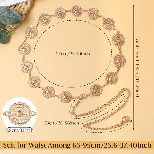 Women Metal Chain Belt, Western Concho Chain Belt Adjustable Boho Waist Chain Belts for Dresses Jeans Cowgirl3