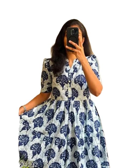 Women's Cotton Blend Maxi Midi Dress Western Dress for Women Elegant Floral Printed Long Dresses-picture-40
