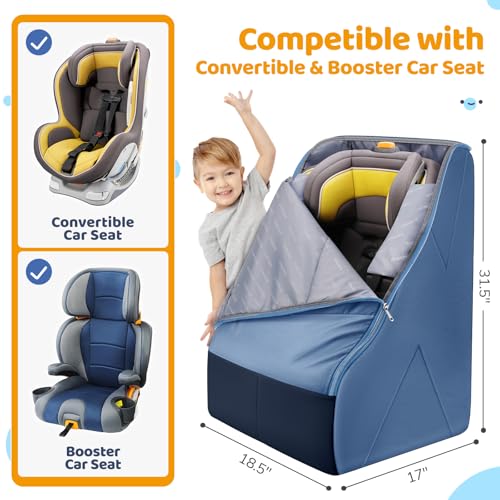 Image of YOREPEK Padded Gate Check Car Seat Travel Bag, Baby Travel Essentials | Shoulder Strap, Waist Strap, Padded Portective, PU Leather Wear-Resistant Bottom, Carseat Bag for Air Travel with Side Pocket