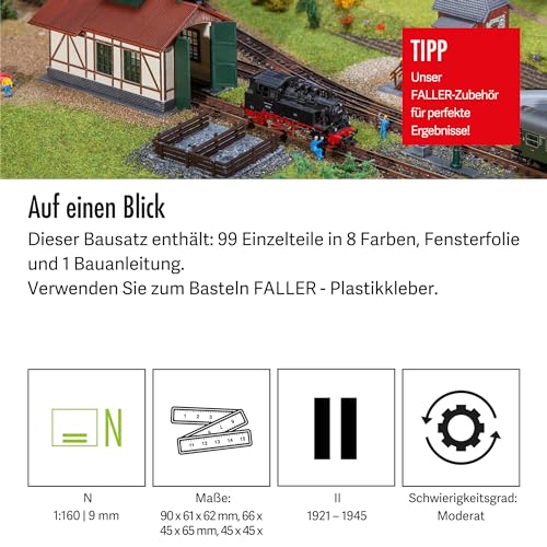 FALLER Set Nebenbahnlokschuppen mit Blockstelle Modellbausatz I 99 Einzelteile I Modelleisenbahn Zubehör N Gebäude I Modelleisenbahn N Lokwerkstatt