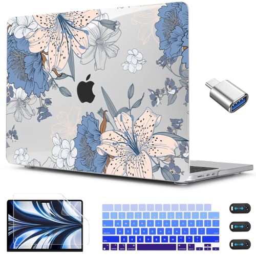 CISSOOK Compatible with MacBook Air 13.6 inch Case 2026 2025 2024 2022 Release A3449 A3240 A3113 A2681 Lily Flowers Hard Shell Keyboard Cover Screen Protector for MacBook Air 13 inch M2 M3 M4 M5