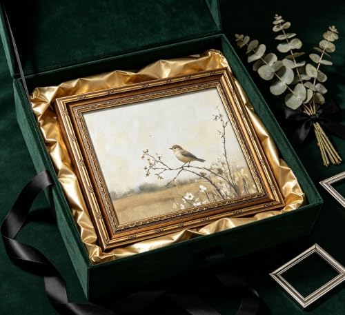 Vintage Gold Framed Bird Wall Art Spring Songbird on Floral Branch Painting Canvas Rustic Nature Woodland Picture Wall Decor Muted Farmhouse Print Artwork For Living Room Bedroom Entryway - 5
