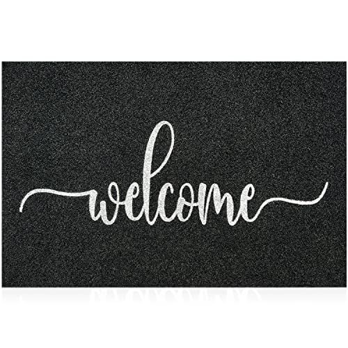 MWAZZLL Large Welcome Door Mat Outdoor Indoor Non Slip Doormat 90x60cm Low-Profile Super Absorb Mud Easy to Clean Front Door Mats for Entrance,Patio,High Traffic Areas Black
