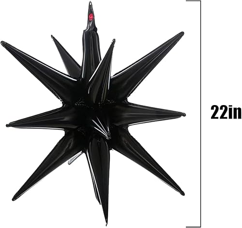 Vista 2 de 5 globos de estrella negra con punta de cono de estrella negra para suministros de fiesta, telón de fondo, fiesta de cumpleaños, baby shower, Negro