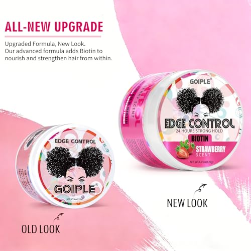 Image of Goiple Edge Control Wax for Women Strong Hold Non-greasy, Edge Wax Styling Gel for Black Women Hair No Flaking, White Residue, Shine and Smooth Strawberry Scent 4oz