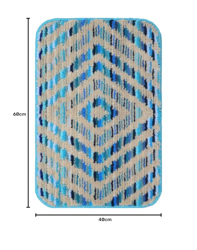Image of Saral Home Microfiber Bathmat & Jute Doormat Set. 40x60 cm, Pack of 2 (Blue, 40X60-2PC, Diamond)