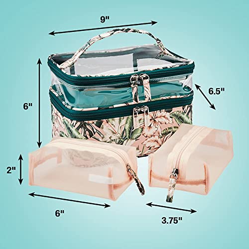 Conair Travel Makeup Bag, Large Toiletry And Cosmetic Bag, Perfect Size For Use At Home Or Travel, Three Piece Train Case Set In Tropical Print #TOP5