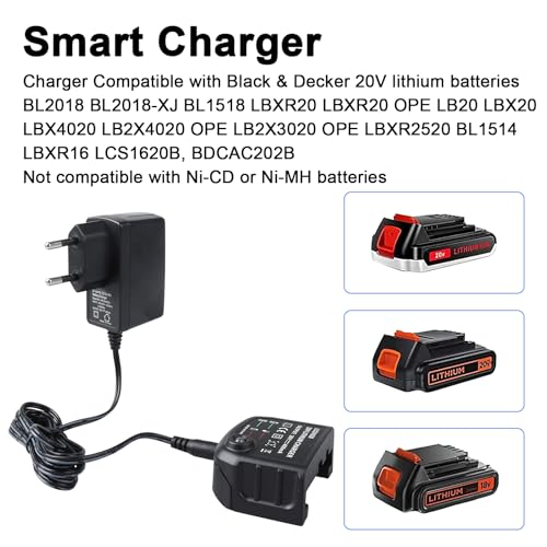 MXJFYY Ładowarka litowo-jonowa 18V/20V do Black & Decker, ładowarka do LCS1620 BL2018 BL2018-XJ BL1518 LBXR20-OPE LBXR20 LB20 LBX20 LBX4020 LBXR20-OPE BL151224 x LBXR16 LB2X4020