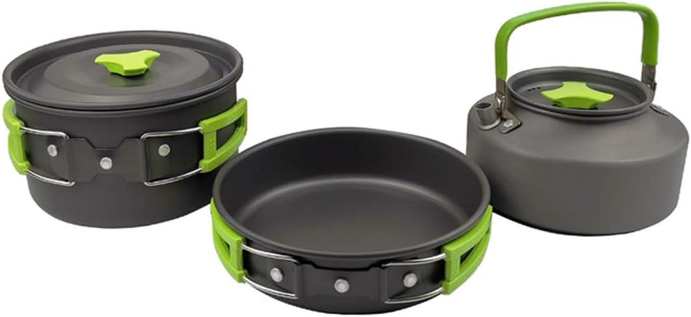 3pcs/Set Outdoor Camping Hiking Cookware Utensils 2-3 People Portable Travel Picnic Teapot Pot Frying Pan Cooking Tableware (Color : B)