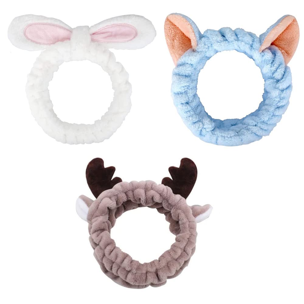 3 Piezas Cinta de Pelo para Maquillaje, Diadema de Peluche para Cosméticos de Mujer, Diadema de Vellón de Conejo de Coral para el Lavado de la Cara, Ducha, Deportes y Belleza