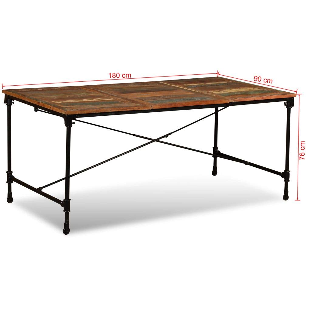 Mesa de Comedor Industrial de Madera Reciclada con Ruedas - Multicolor - 180x90x76 cm - Para Cocina y Comedor