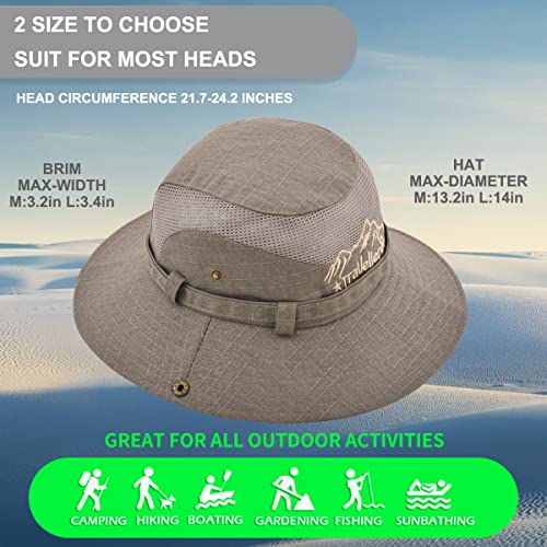 Keepsa Sun Hat For Men, Cotton Embroidery Summer Outdoor Sun Protection Wide Brim Bucket Hat Foldable Safari Boonie Hat Khaki #TOP3