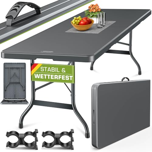 tillvex Gartentisch 180x75cm klappbar Kunststoff | Buffettisch mit Tragegriff | Klapptisch für Garten Terrasse und Balkon | Campingtisch 8 Personen