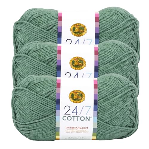 Image of Lion Brand Yarn, 24 /7 Cotton Yarn, Spruce, Green, 3 Pack | Light Worsted 100% Mercerized Cotton Yarn for Crochet, Knitting, Craft, 185 Yards of Natural Fiber for Tees, Bags, Dishcloths