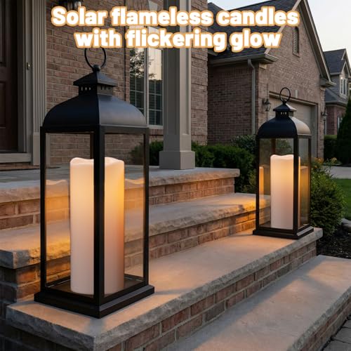 Image of GenSwin Solar Candles Outdoor Waterproof, 12 inch x 5 inch Large Solar Rechargeable Flameless Candles, LED Pillar Candle with Sensor Timer Dusk to Dawn, for Pation Gardern Outdoor Lanterns Decor(Set of 2)