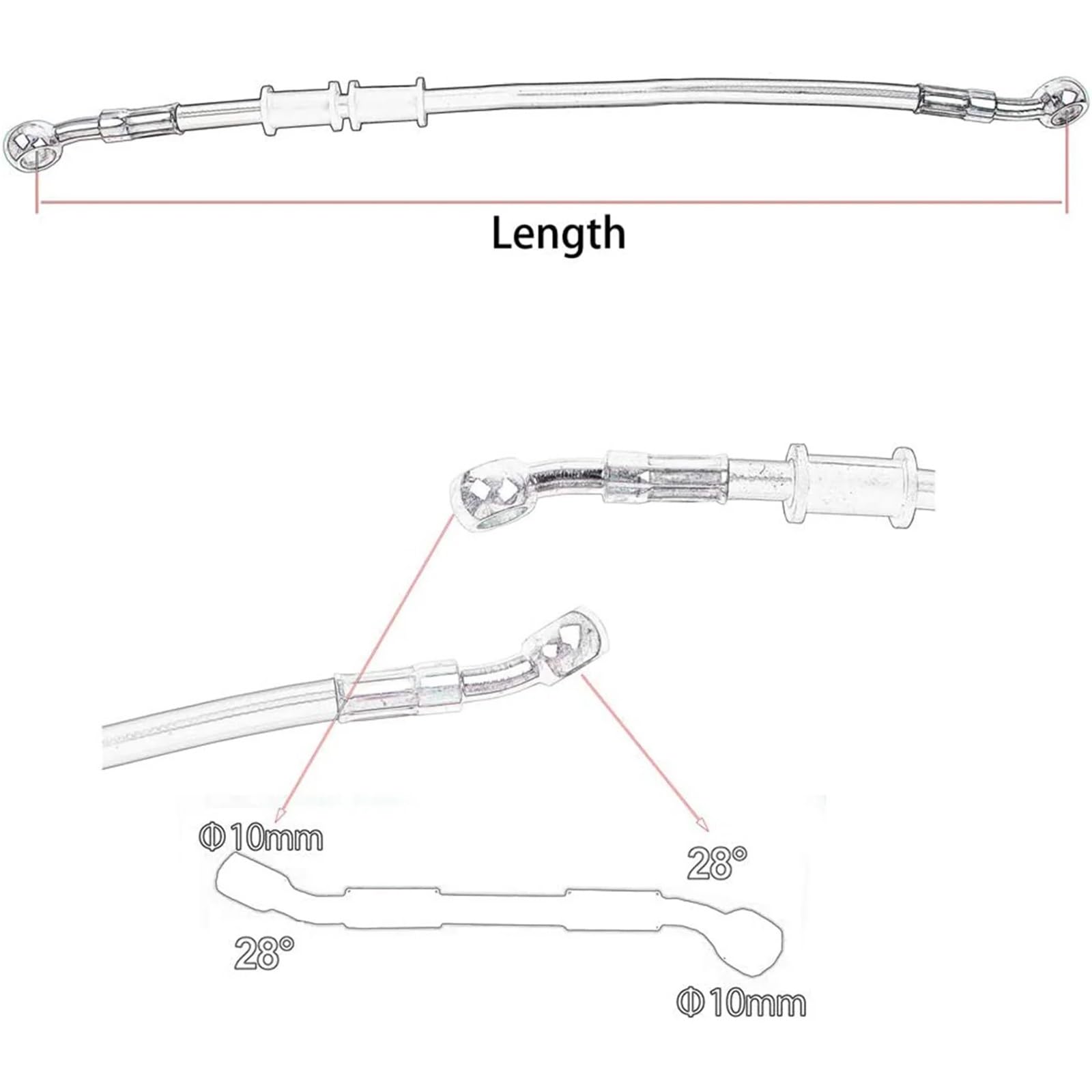 Adapter do tłoczków hamulcowych 400mm-2200mm Przewód hamulcowy hydrauliczny DOT Line Cable 10mm 28°-28° Banjo Pasuje do Suzuki Pasuje do Kawasaki Pasuje do Yamaha(2200mm)