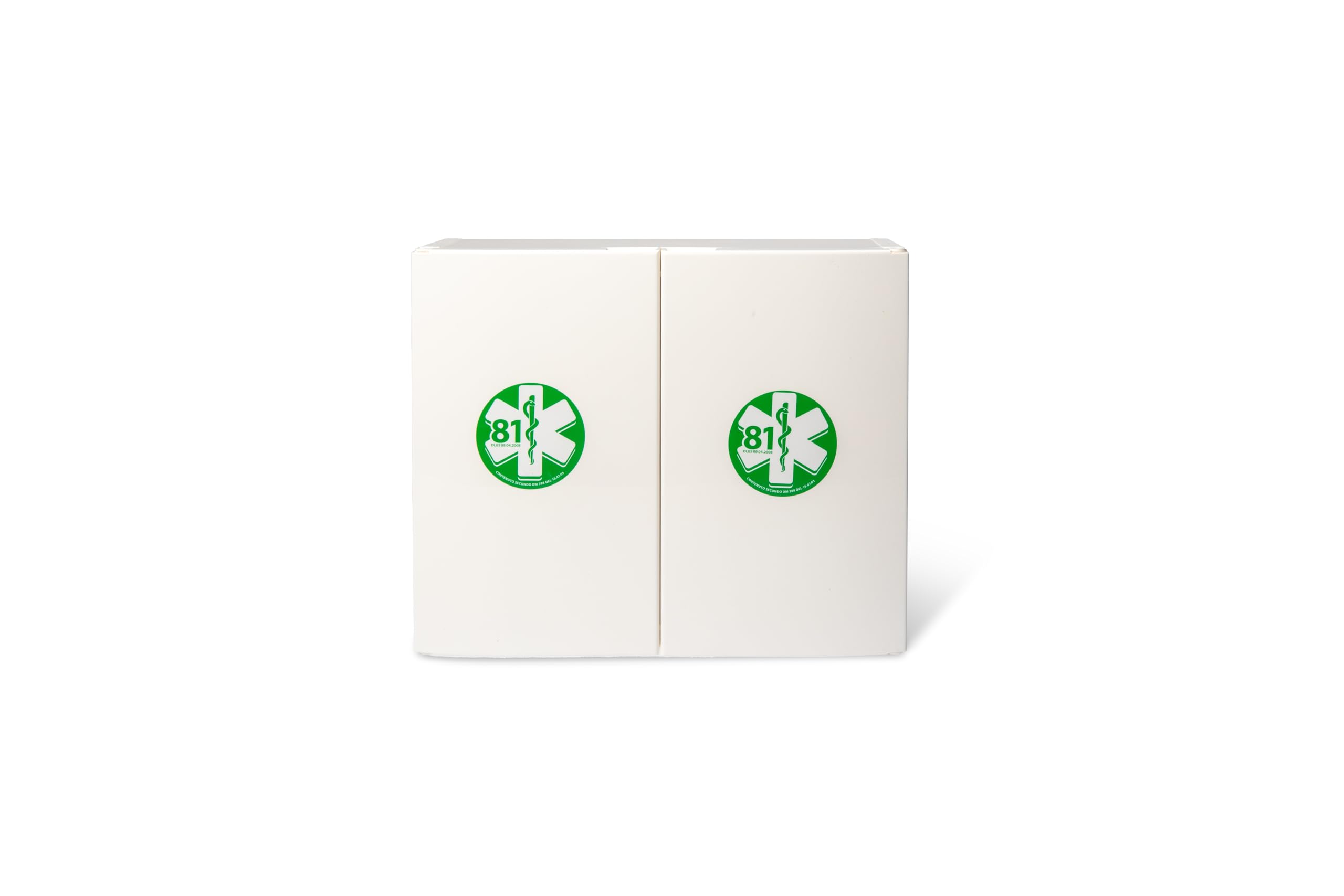p age Armadietto di Pronto Soccorso in plastica bianco, 2 ante, 2 ripiani interni. ALL. 1 DA 3 LAVORATORI 450x375x130H mm