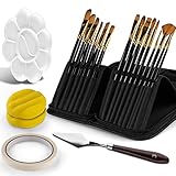 ColorAK Pinselset Acrylfarben - 15 Acryl Pinsel aus Nylon - Pinselset Malen mit Spachtel, Mischpalette & Schwamm - Hochwertige Künstlerpinsel - Inkl. schickes Aufbewahrungsetui