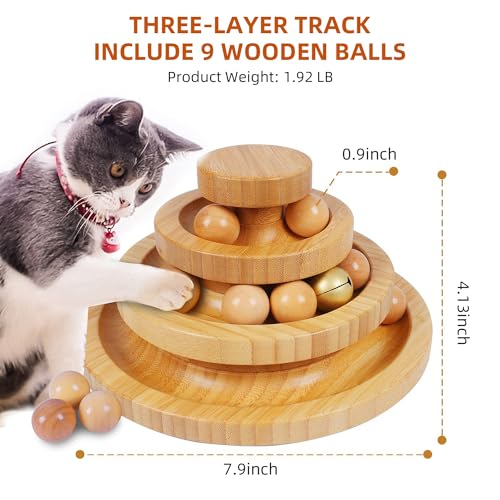 image for DoogCat Cat Ball Track Toy,Kitty Toys Roller,3-Level Ball Tower with 9