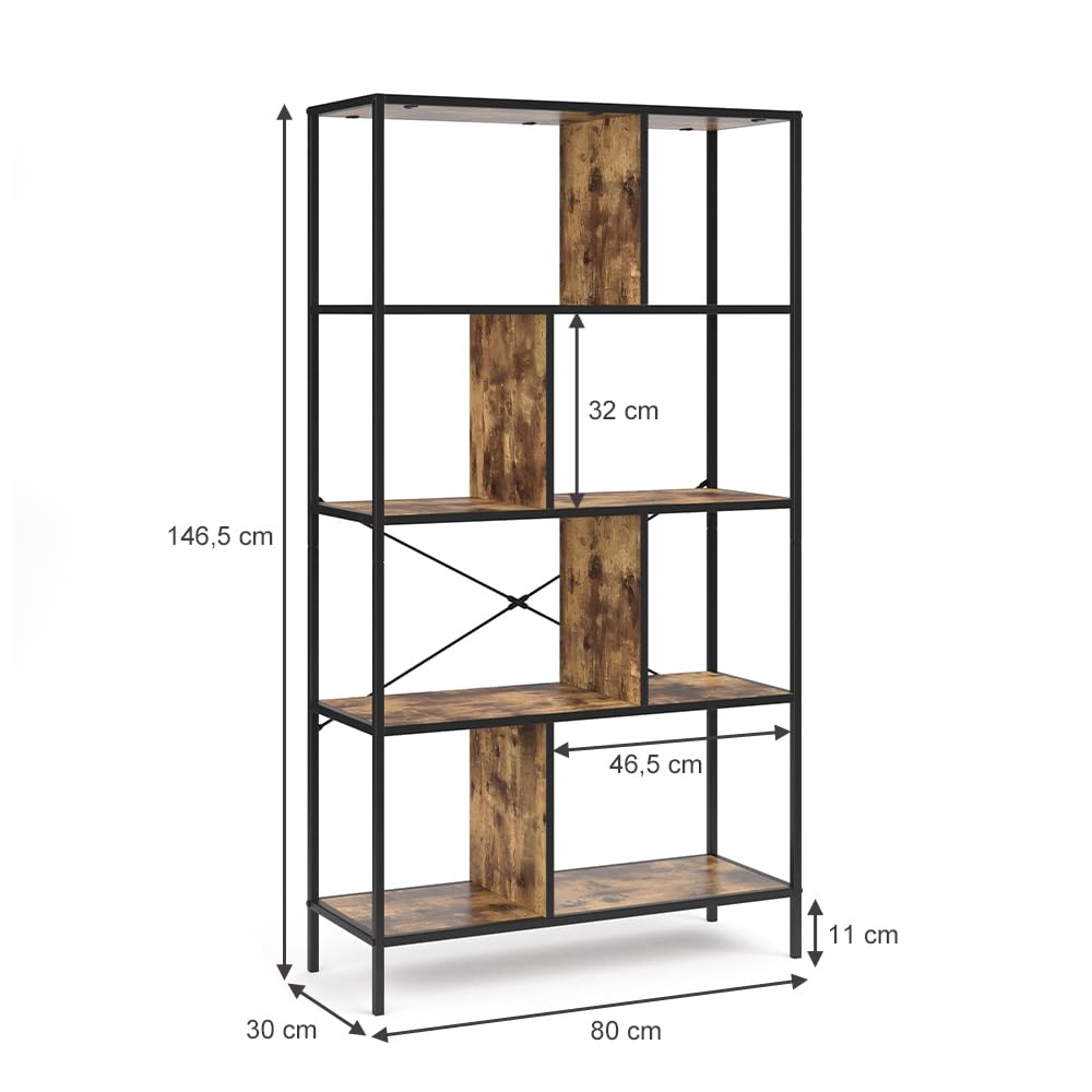 Vicco Séparateur de pièce Fyrk, Bois Antique, 80x146cm, utilisable comme séparateur de pièce avec Structure en métal et étagères Ouvertes