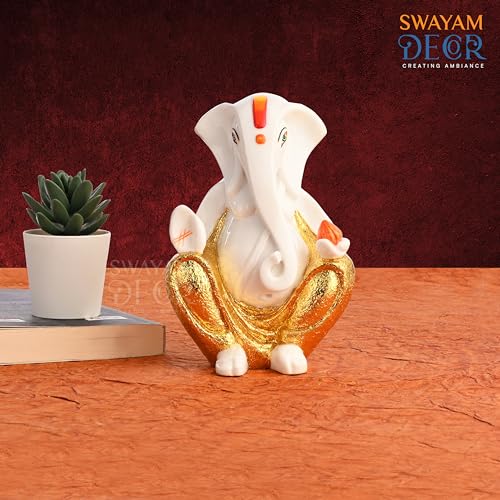 Image of Creating Ambiance Polyresin Marble Ganesh Idol, Vinayaka Statue | Auspicious Ganpati Murti For Living Room & Home Decor - Ganesh Idol For Diwali (8 Inches),Multicolour