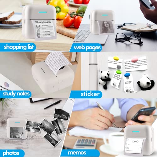 Huijukeji Mini Sticker Printer Bluetooth Smart Pocket Inkless Thermal Printer With 10 Rolls Thermal Paper And Sticker For Ios&Android, Portable Receipt Printer For Photo Journal Notes Memo #TOP2