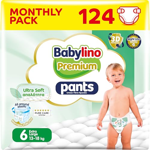Babylino Premium Pants - Pañales tipo braguita talla 6 con filtro Ultra Soft Maxi (13-18 kg), 124 unidades