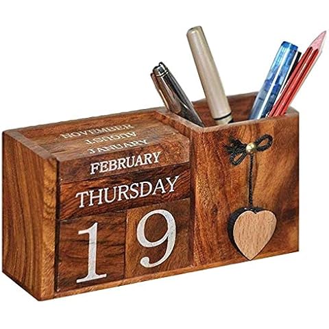Perpetual Calendar, Wooden Desk Block Calendar Permanent Wooden Desk Calendar Display Home Office Decoration 6.5 x 2.0 x 3.5 inches (One of the World's Expensive Wood) Cover
