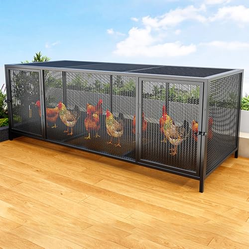 PTAIESIAN 鶏用ケージ 飼育ケージ 大型 家禽用ケージ 二重扉設計 耐久性がありお手入れ簡単 暗号化メッシュ 安定した耐荷重 シンプルなドアロック 大規模農業に最適 都会のバルコニー 田舎の中庭 屋内でも屋外でも使用可能(ブラック,147x58x6