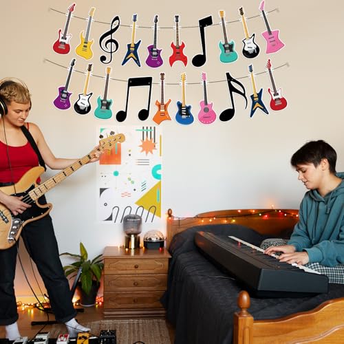 Image of Hooqict Guitar Birthday Party Banner Music Themed Party Decorations Banner Garland Sign for Rock and Roll Guitar Birthday Decorations Supplies