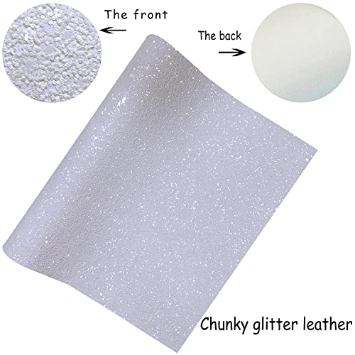 Image of Sparkly Snow White Chunky Glitter Faux Leather Roll 12 x 52 inch Shiny Solid Color Winter Fabric for Bows Earrings Crafts (18015#1)