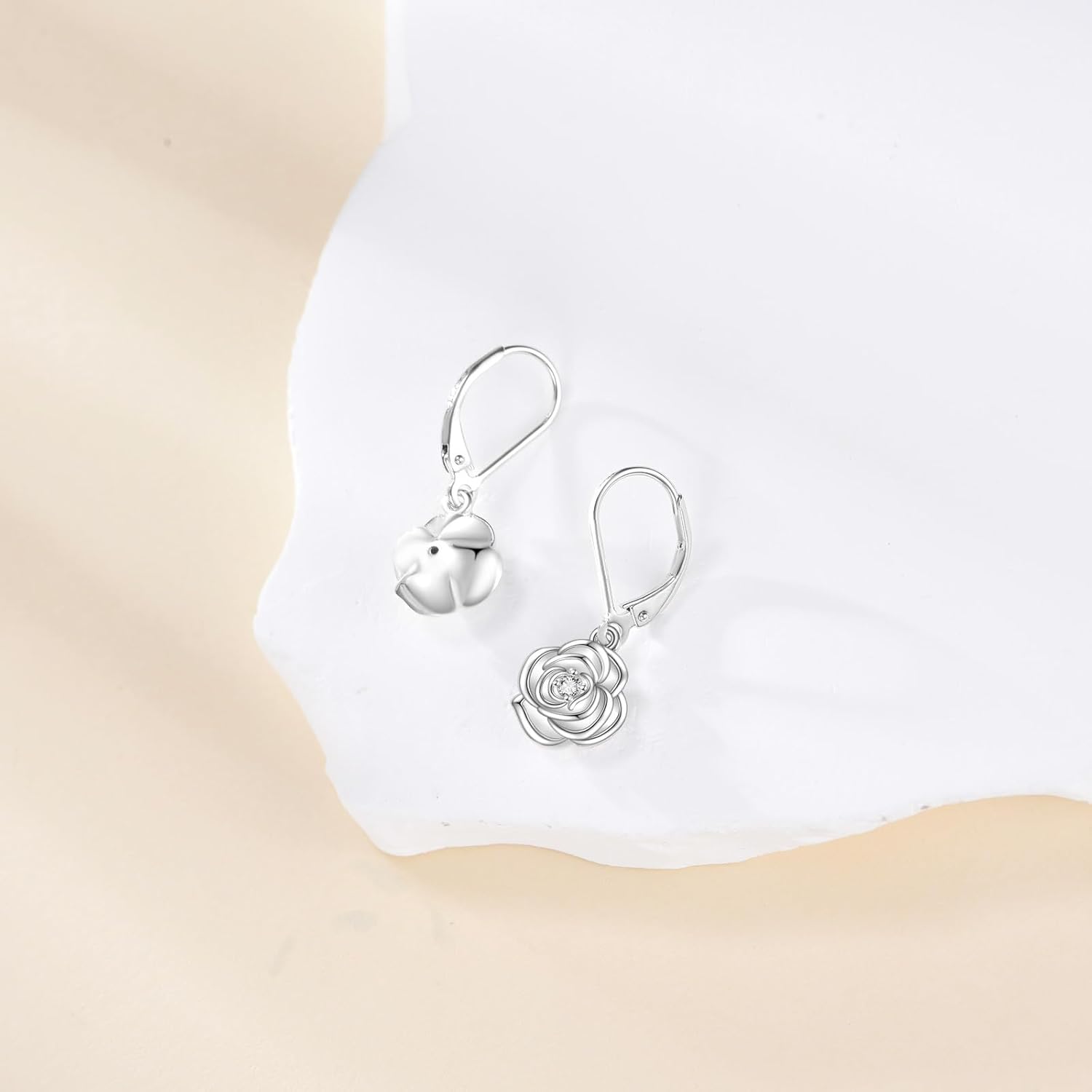 VONALA Rose Flower Earrings 925 Sterling Silver Vintage Rose Leverback Earrings Flower Dangle Drop Earrings Halloween Jewelry Gift for Women