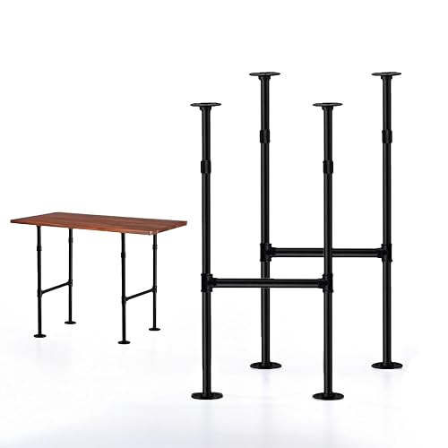 38 Inch Industrial Pipe Table Leg Set H-Shape Black Iron
