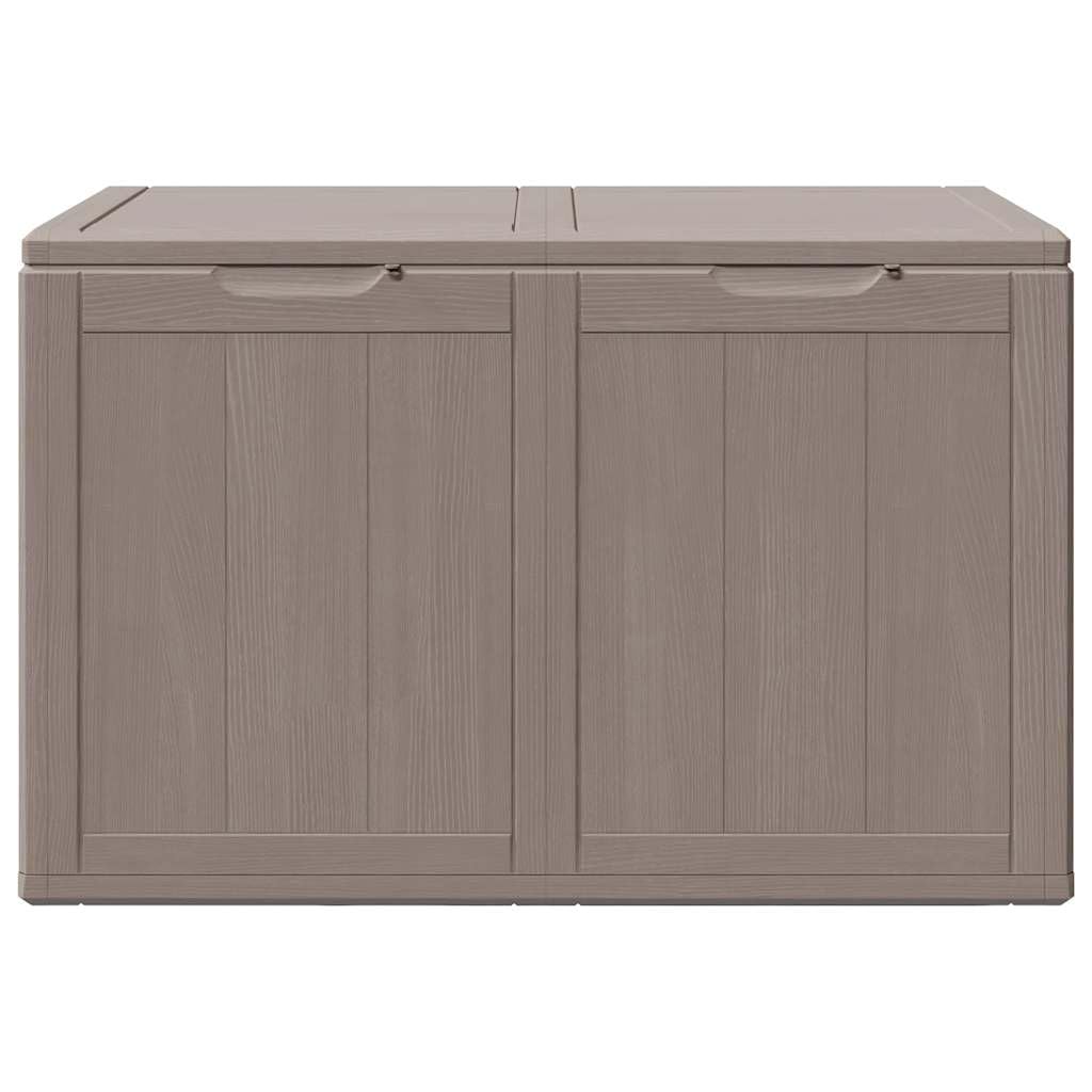 Contenitore da giardino da 180 l, colore marrone, effetto legno PP, resistente alle intemperie e ai raggi UV, con ampio spazio per cuscini, imbottiture e attrezzi da giardino, ideale per
