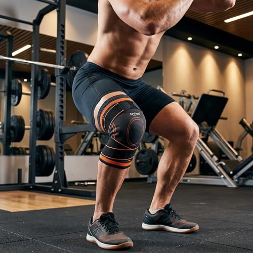 Image of Dyna Pro Knee Cap Compression Knee Support with Adjustable Strap for Custom Fit Suitable for Men and Women Small (1 No) Orange for Knee Pain Relief and Stabilization