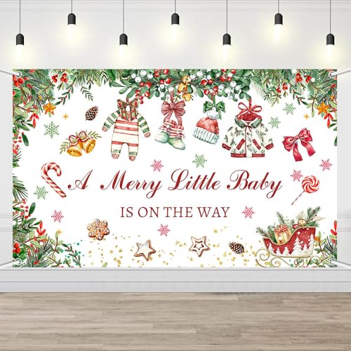 AIBIIN Christmas Baby Shower Backdrop A Merry Little Baby is On The Way Banner Winter Wonderland Party Decorations Christmas Newborn Party Supplies 70.8x43.3inch