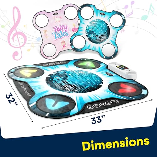 Image of Kidzlane Light Up DJ Dance Mat for Kids - Bluetooth & AUX Compatible - 3 Fun Arcade Games with 5 Difficulty Levels - Detachable Discoball & Fairytail - Adjustable Volume - Ages 6+