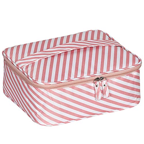 HAITRAL Travel Makeup Cosmetic Bag, Portable Toiletry Bag Travel Kit Organizer Waterproof Cosmetic Case for Women (9.5" x 7.9" x 3.6") (Pink)
