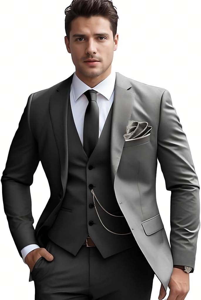 Men's 3 Piece Suits for Men Slim Fit One Button Tuxedo Blazer Vest Pants Wedding Prom Tuxedo Set