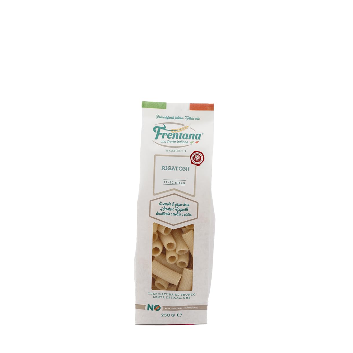 FRENTANA - Rigatoni di semola di grano duro Cappelli, trafilati al bronzo a lenta essiccazione, pasta italiana, lavorazione artigianale, pack da 24 x 250gr