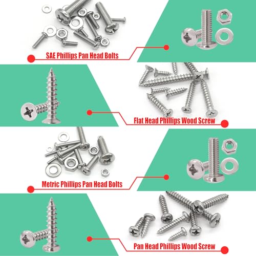 Twidec/2002PCS Stainless Steel Hardware Assortment Kit,Metric & SAE Machine Screw Kit,Nuts And Bolts Assortment,Phillips Pan Head & Flat Head Screws And Washers with Double Sided Organizer Box
