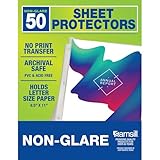 Samsill 50 Pack Sheet Protectors, 8.5x11 Inch Page Protectors for 3 Ring Binder, Standard Weight, Non-Glare Protector, Letter Size, Top Loading, Acid Free