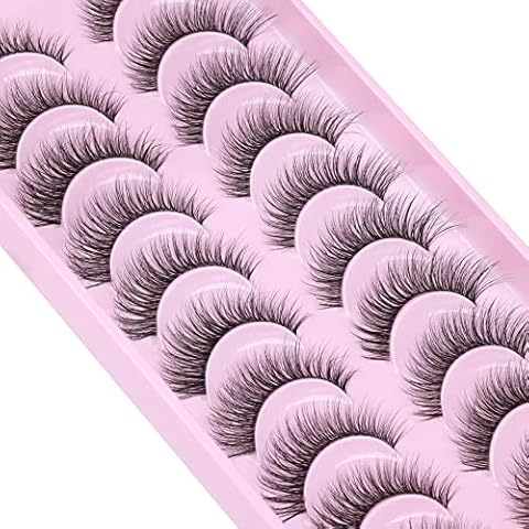 False Eyelashes Wispy Lashes Natural Look Fluffy Fake Eyelashes 3D Clear Band Cat Eye Lashes Pack 10 Pairs Light Volume Faux Mink Eyelashes Cover