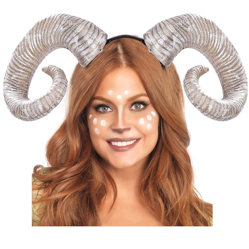 Satisyo Gothic Demon Horn Halloween Costume for Men Women Ram Sheep Headhand Hoop Cosplay Devil Horn Headwear Hair Band (White)