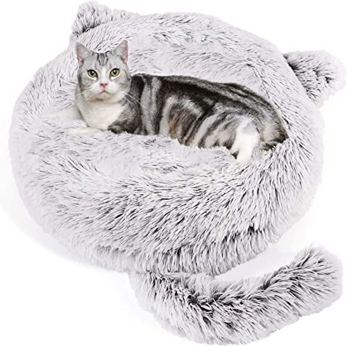 Wuudi Haustier Katzenbett Hundebett Katzenhöhle Katzenhaus Plüsch Donut Katzenform Katzensofa Hundesofa, waschbar, rutschfest Geeignet für Katzen und Hunde 55cm